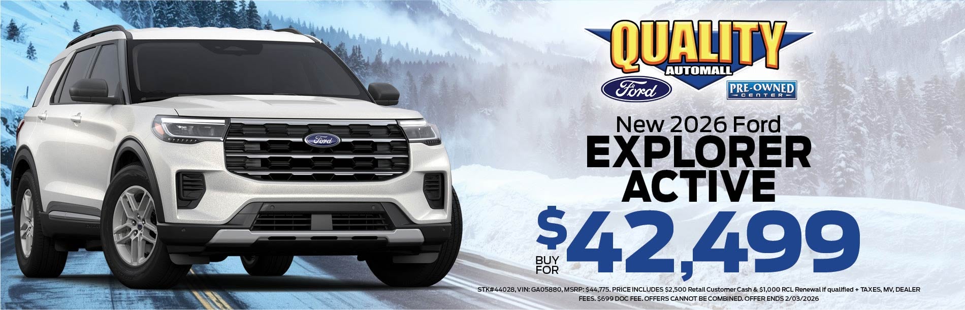 New 2026 Ford Explorer Active Buy for $42,499