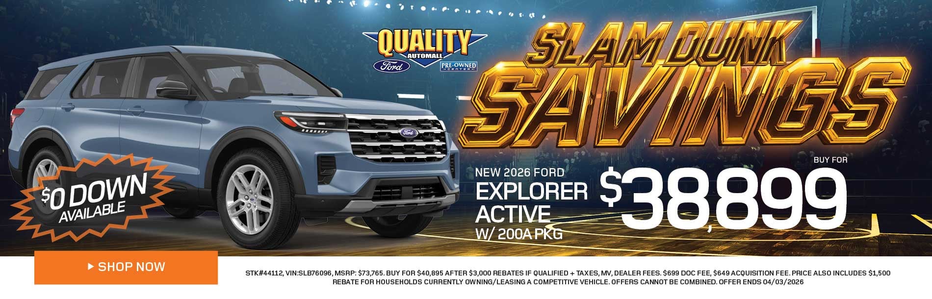 New 2026 Ford Explorer Active w/ 200A Pkg Buy for $38,899