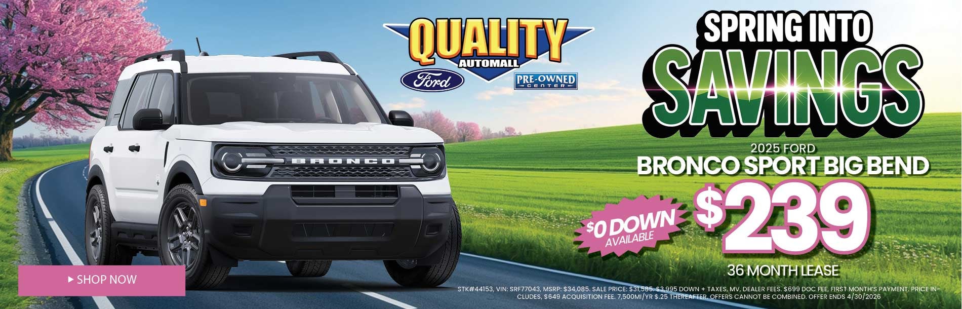 2025 FORD BRONCO SPORT BIG BEND $239/36 MONTH LEASE