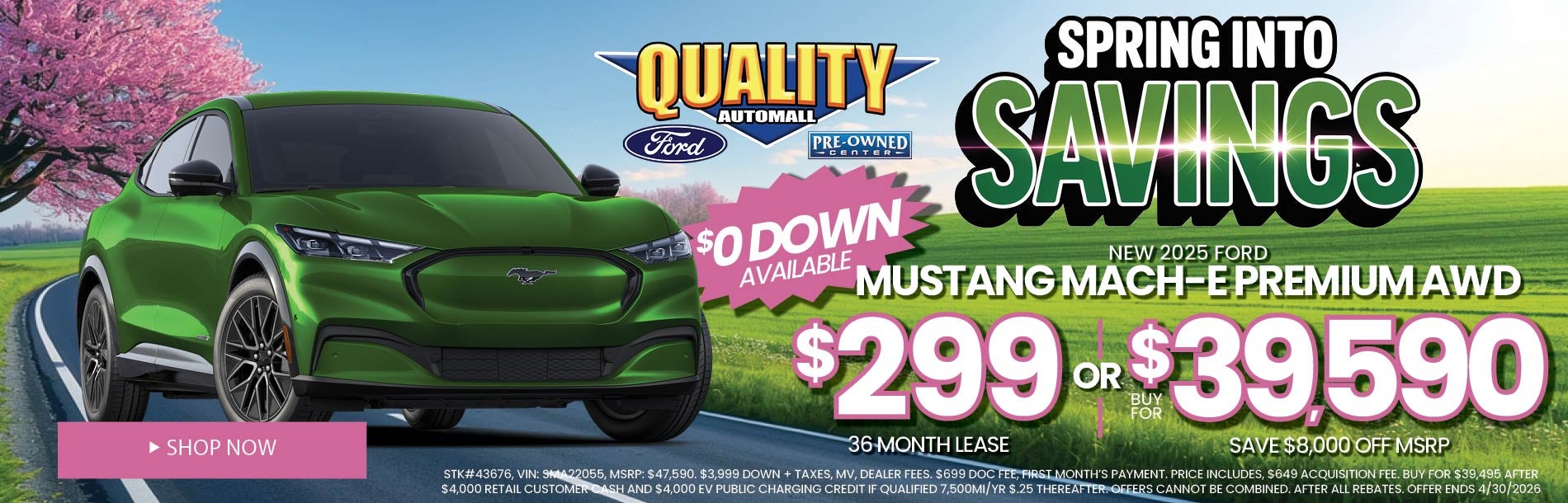 NEW 2025 FORD MUSTANG MACH-E PREMIUM AWD $299/36 MONTH LEASE