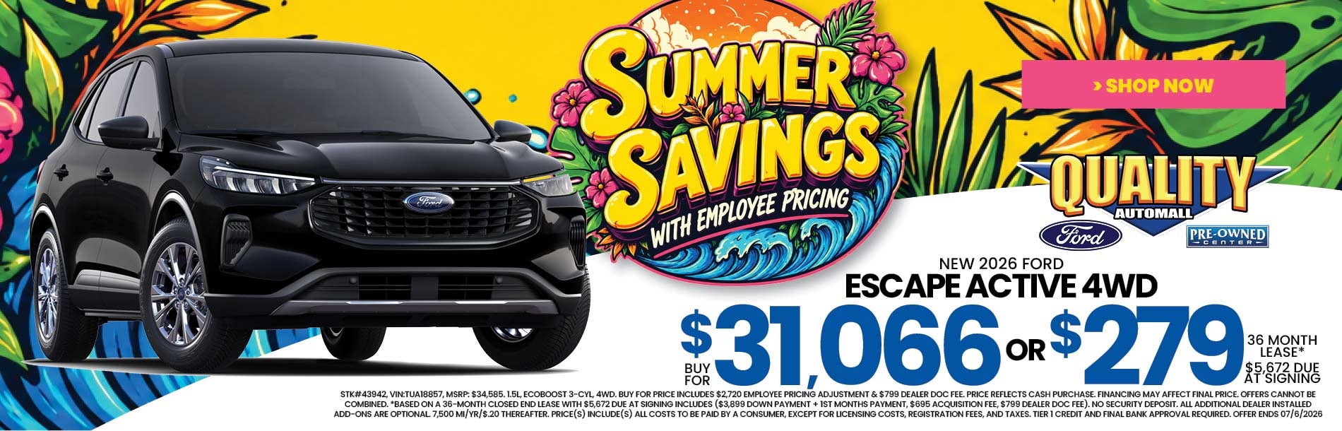 New 2026 Ford ESCAPE ACTIVE 4WD Buy for $31,066