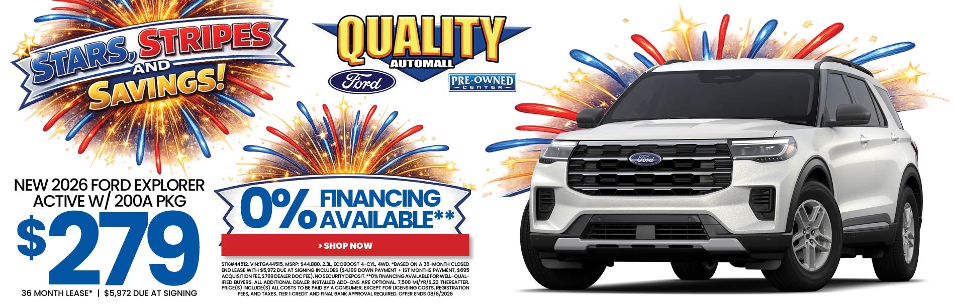 New 2026 Ford EXPLORER ACTIVE w/ 200A Pkg $279/36 Month